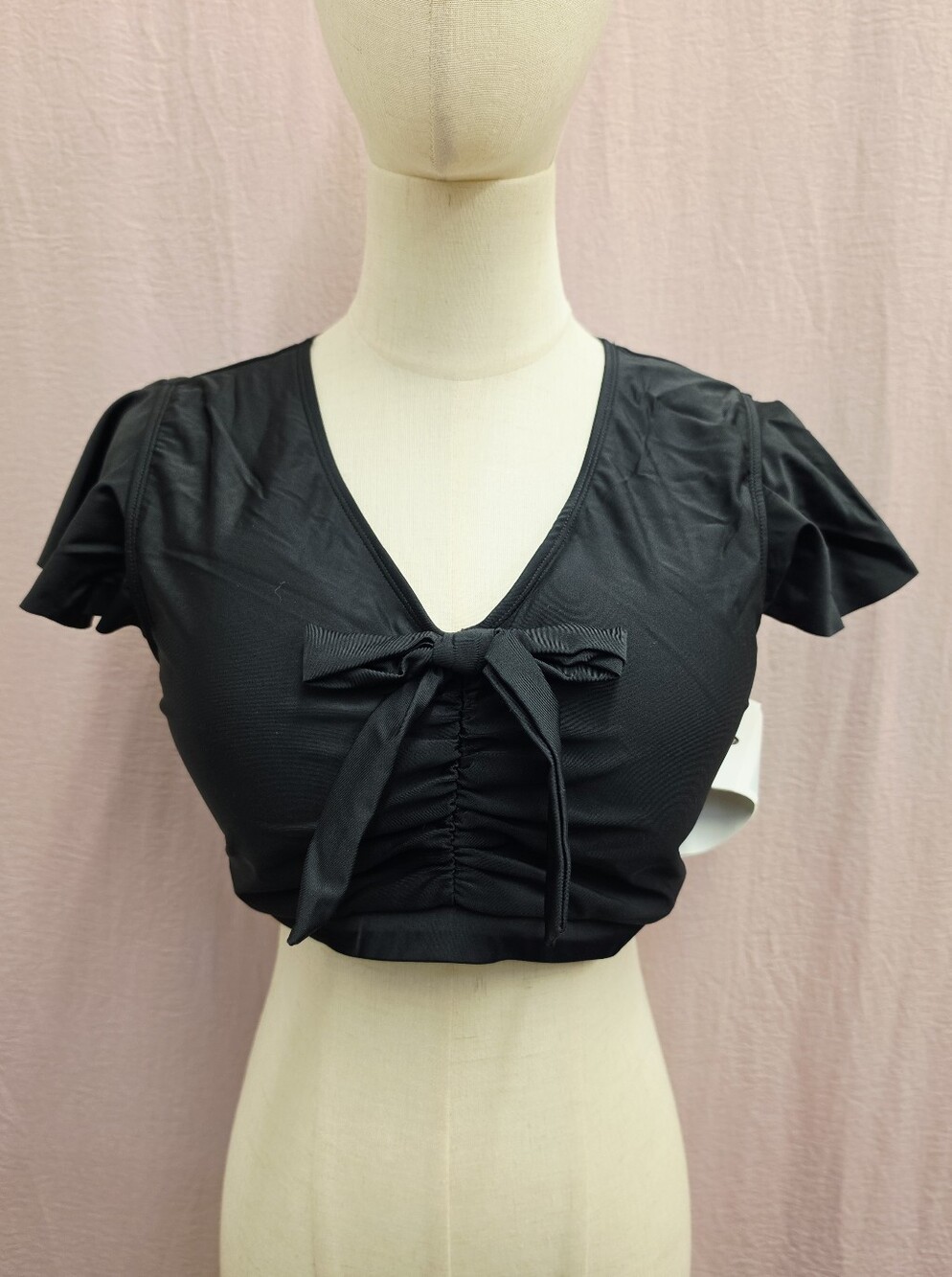 New! Hanna Nikole Plus Size Wireless Flutter Sleeve Bikini Top- BLACK, 12W